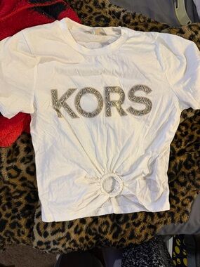 MICHAEL Michael Kors White Short Sleeve KORS Logo Tee with Ring Detail
